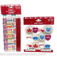 Valentines Day Themed Pencils and Erasers 12 count each by Greenbrier B00RLY048G